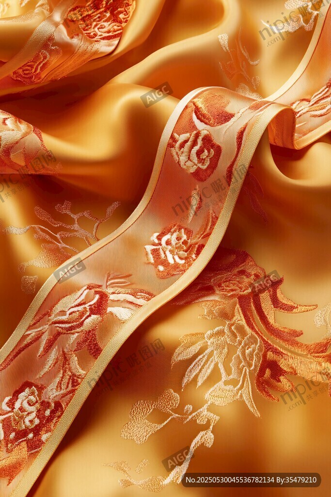金黃絲綢上的精美花紋