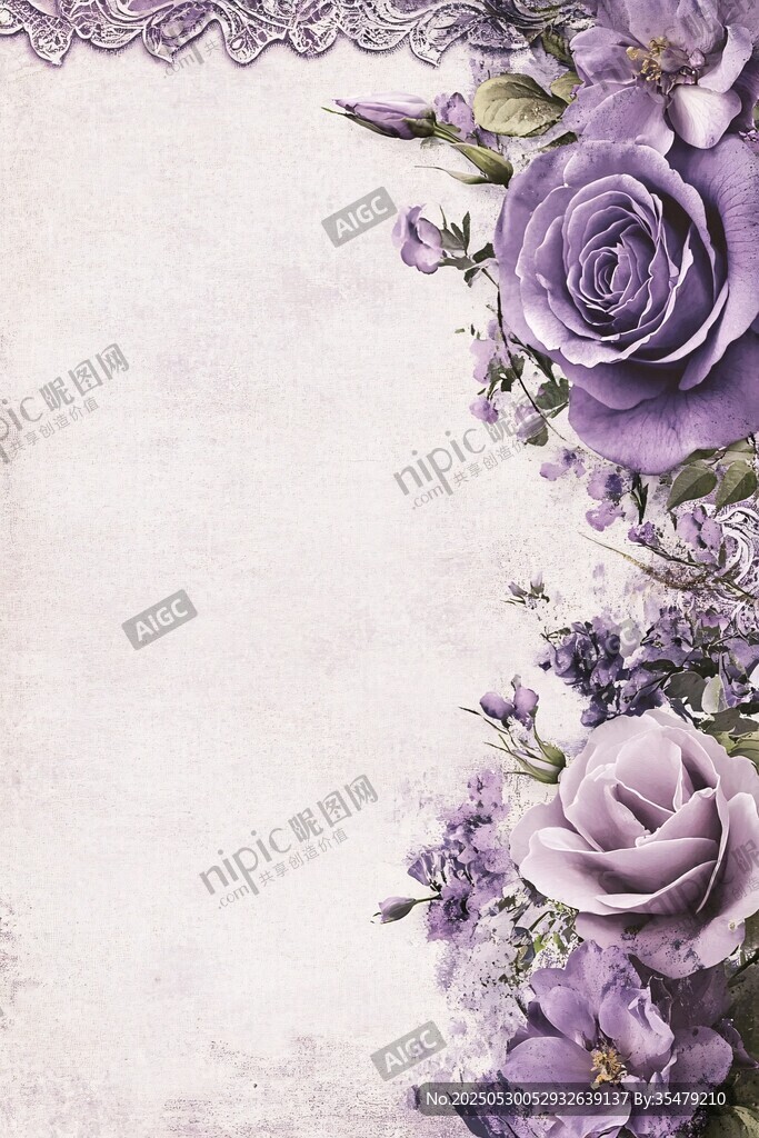 紫色花卉邊框裝飾背景圖