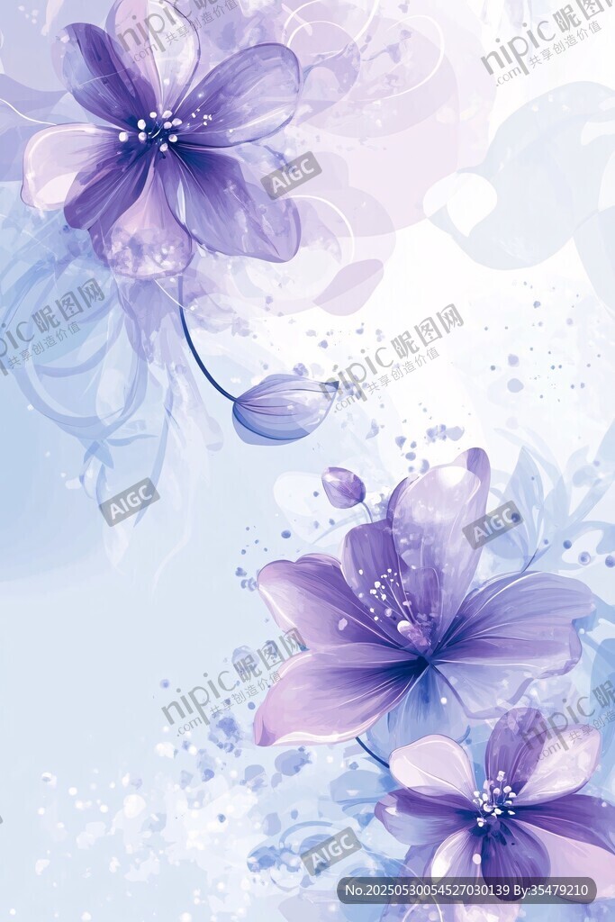 夢幻紫色花卉水彩背景圖