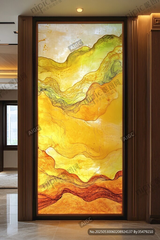 抽象藝術(shù)玄關(guān)彩色玻璃壁畫
