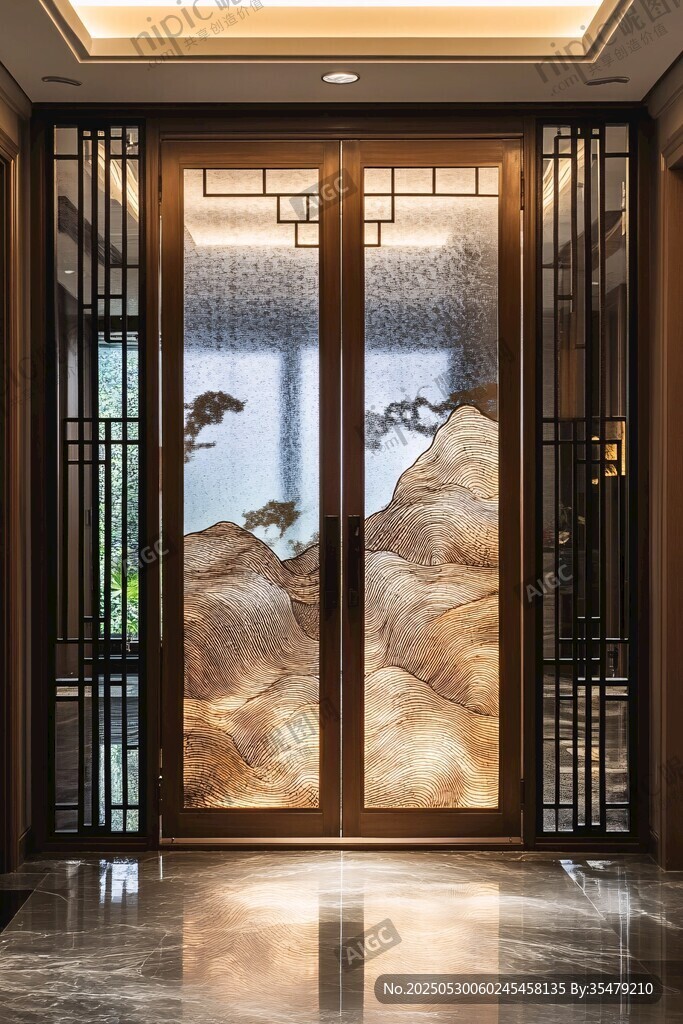 中式山水雙開門室內(nèi)景致