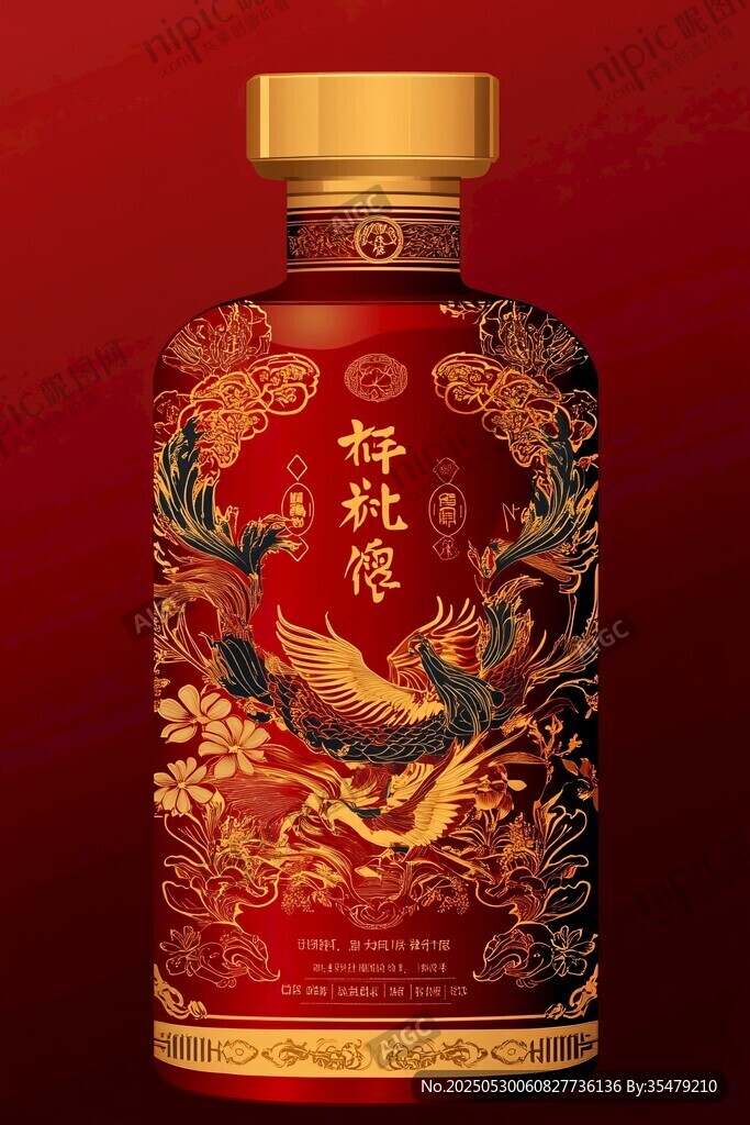 紅色鳳紋高檔白酒包裝圖