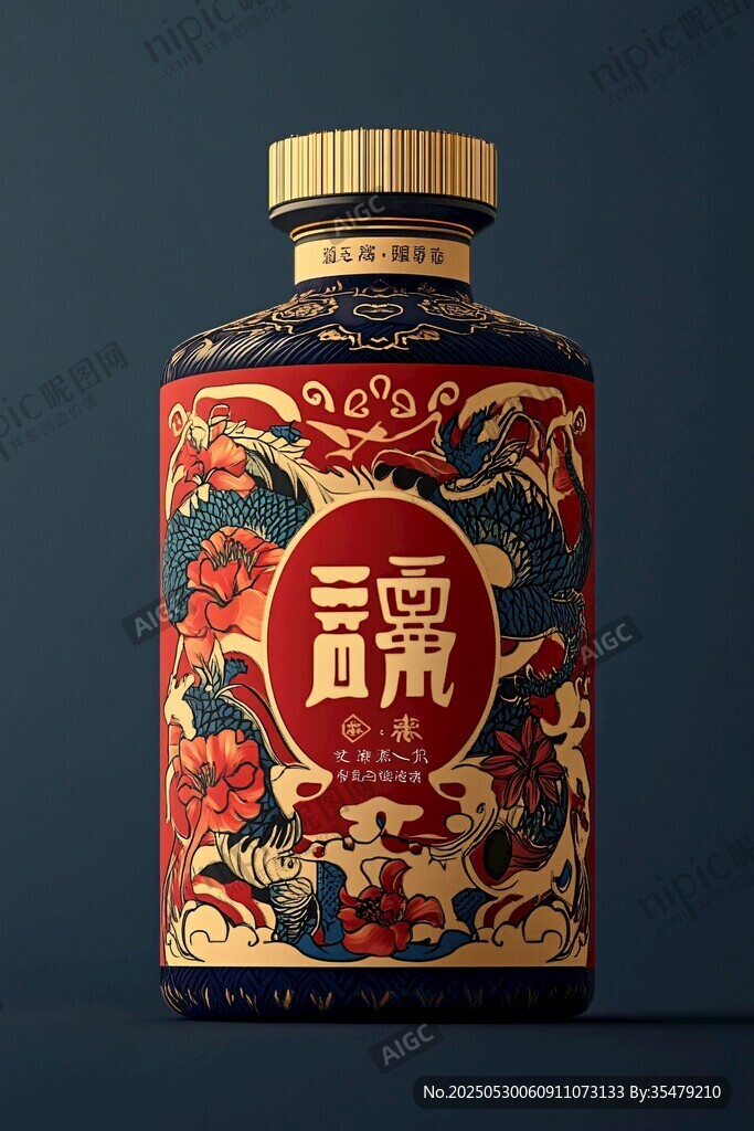 中式龍紋白酒瓶包裝設計