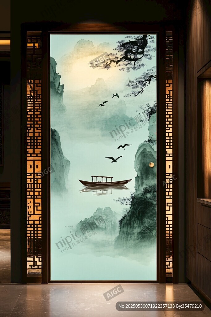 中式山水玄關(guān)裝飾畫(huà)意境美