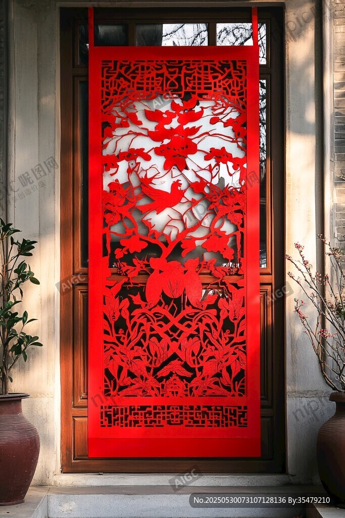 中式紅雕花屏風(fēng)典雅裝飾