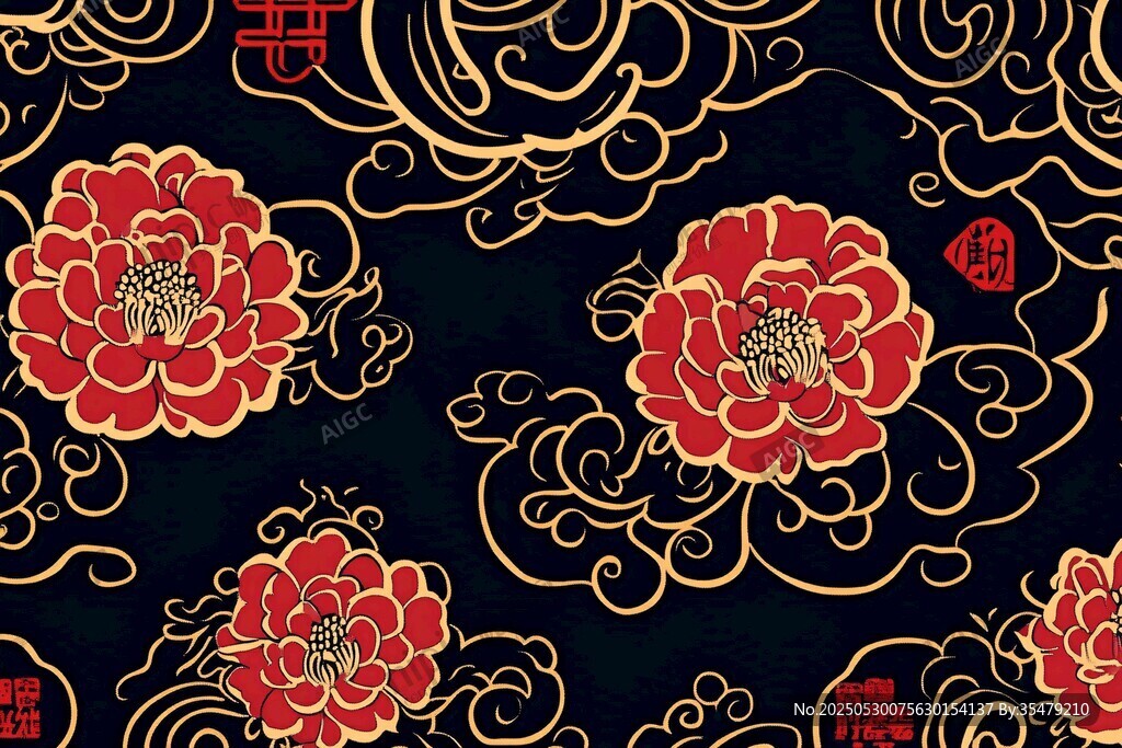 中式牡丹祥云傳統花紋圖案
