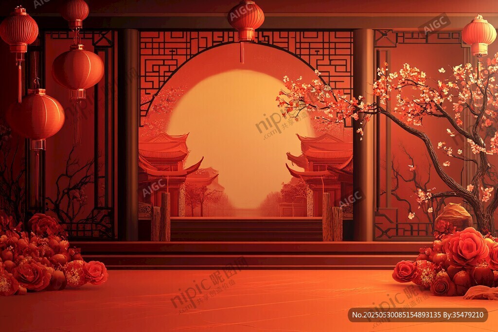 中式古風(fēng)庭院喜慶場景