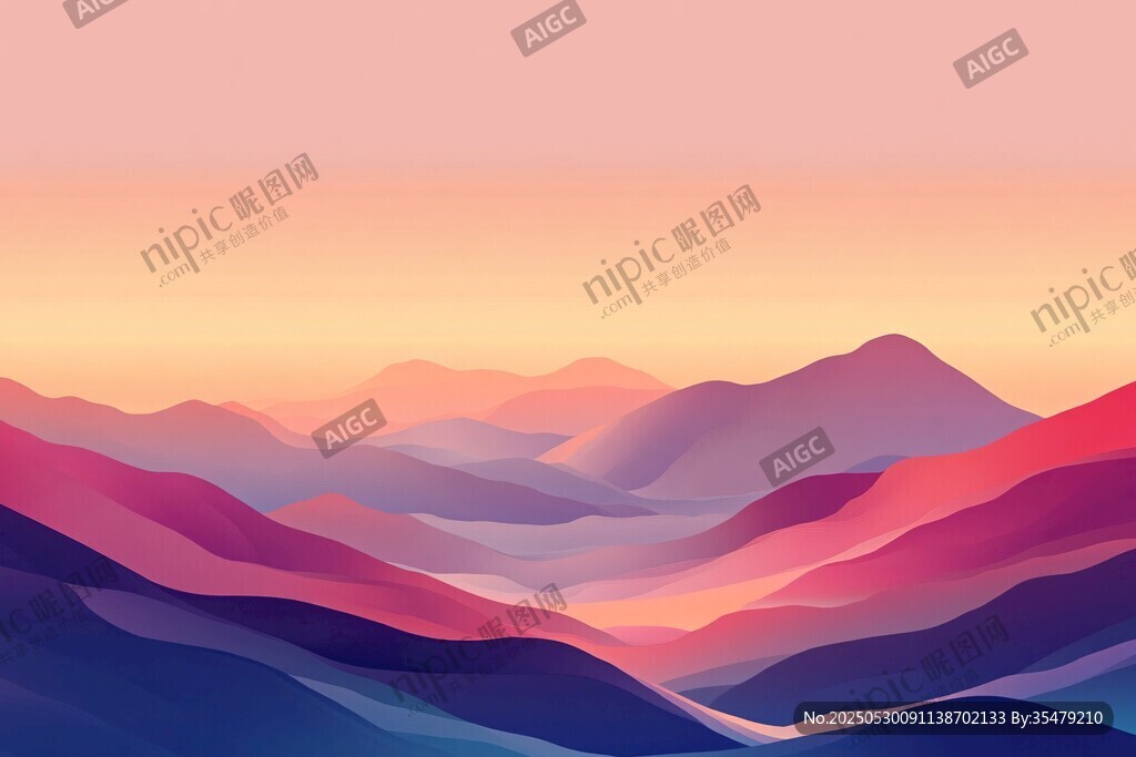 夢幻漸變山間的絢麗暮色
