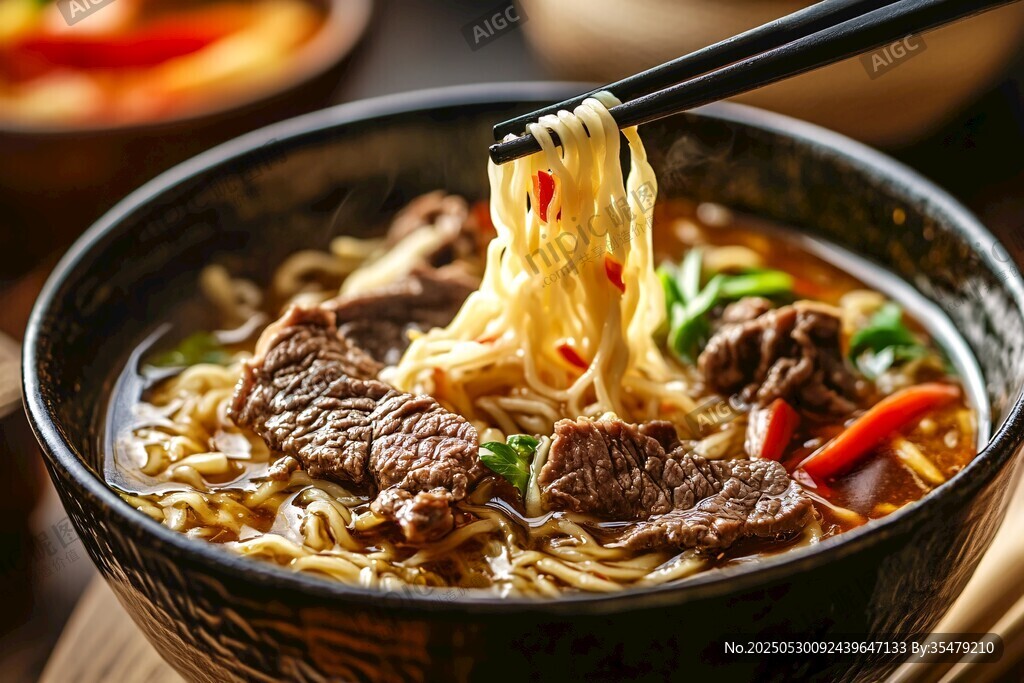 美味牛肉拉面誘人瞬間