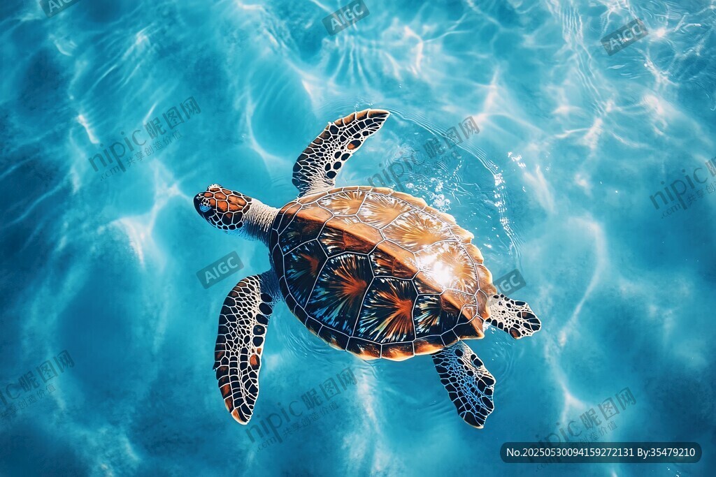 海龜在清澈海水中悠然游動