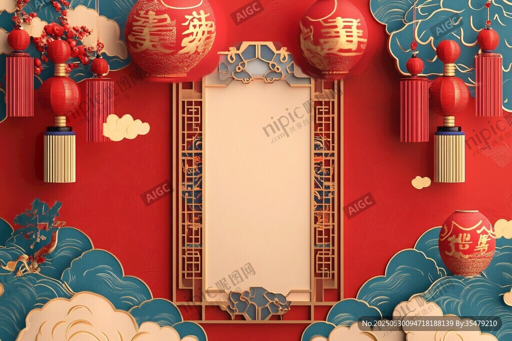 中式喜慶背景 空白裝飾框
