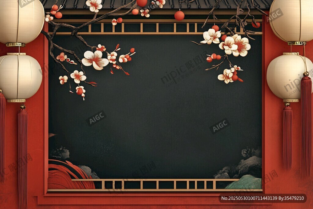 中式窗景下的典雅梅花圖