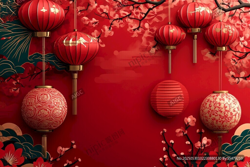喜慶紅燈籠裝點(diǎn)中式背景