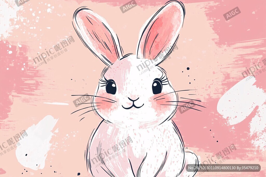 可愛粉白兔子插畫