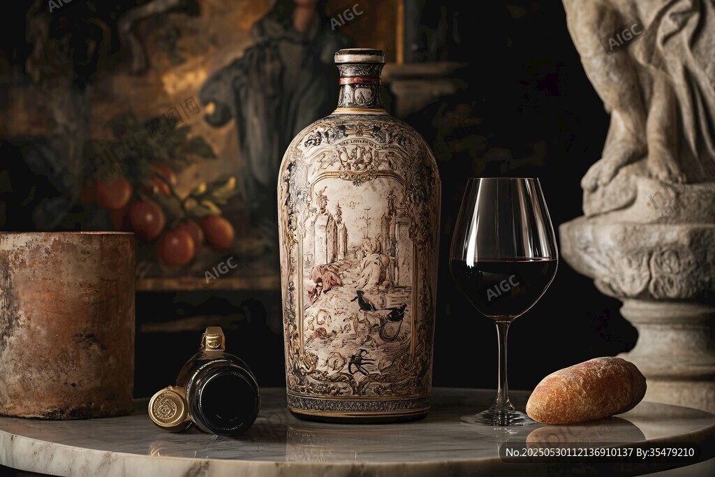 復(fù)古酒瓶與紅酒的優(yōu)雅組合