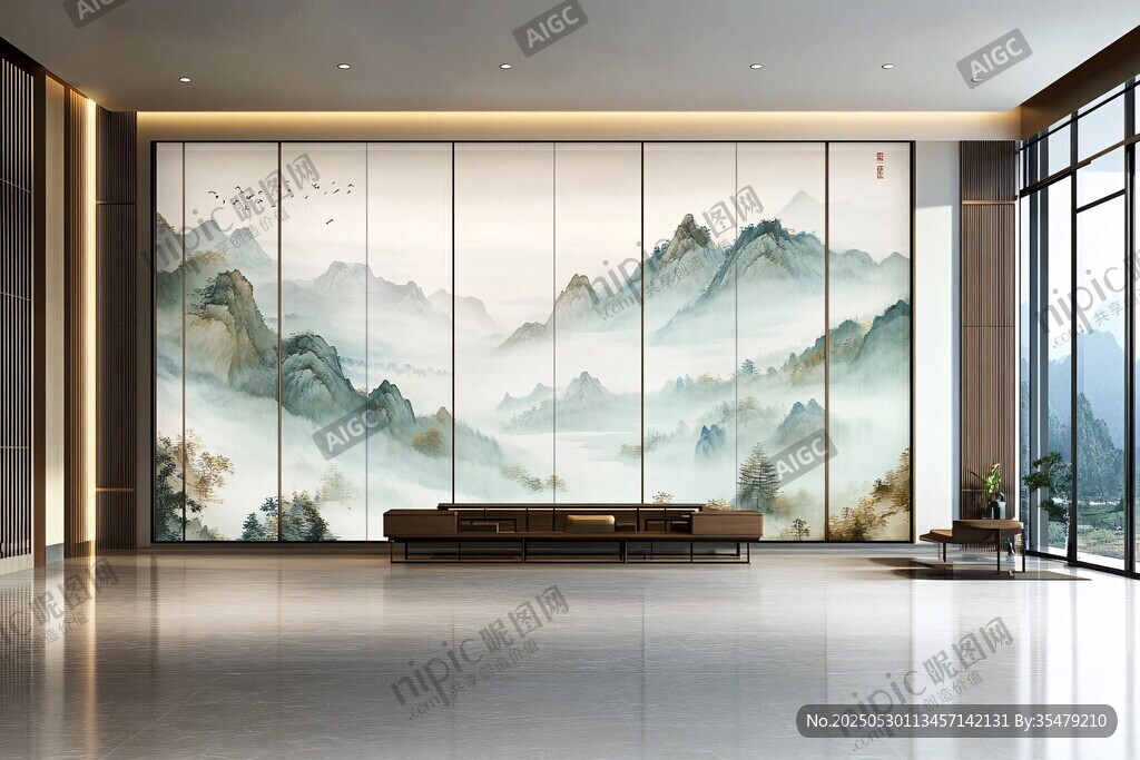 中式山水背景墻 大氣客廳