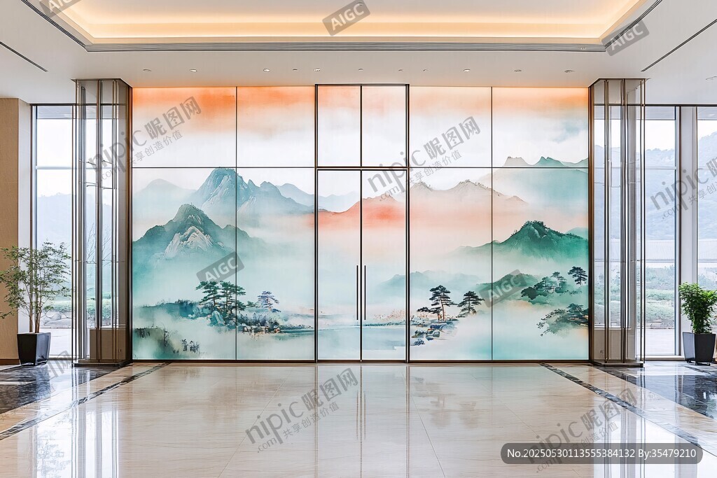 中式山水風大廳藝術(shù)屏風