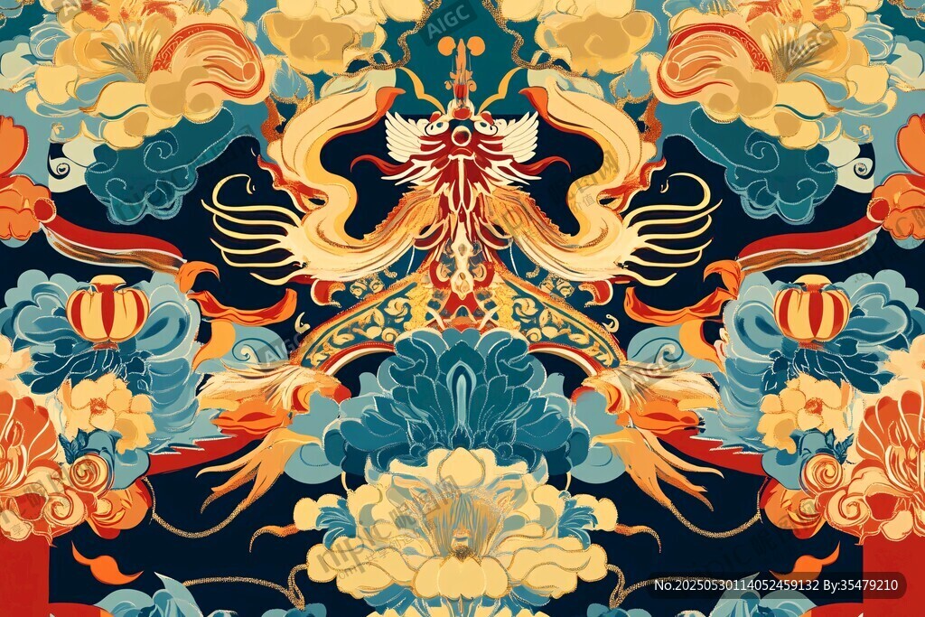 中式鳳紋花卉傳統圖案