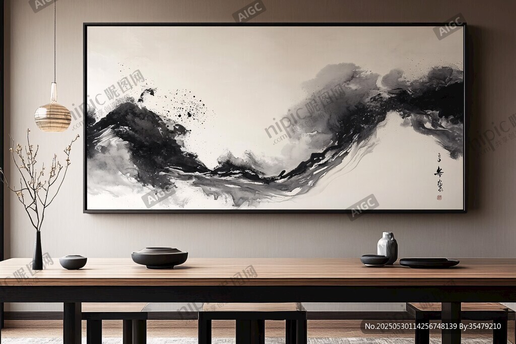 中式水墨掛畫(huà) 雅致客廳一角