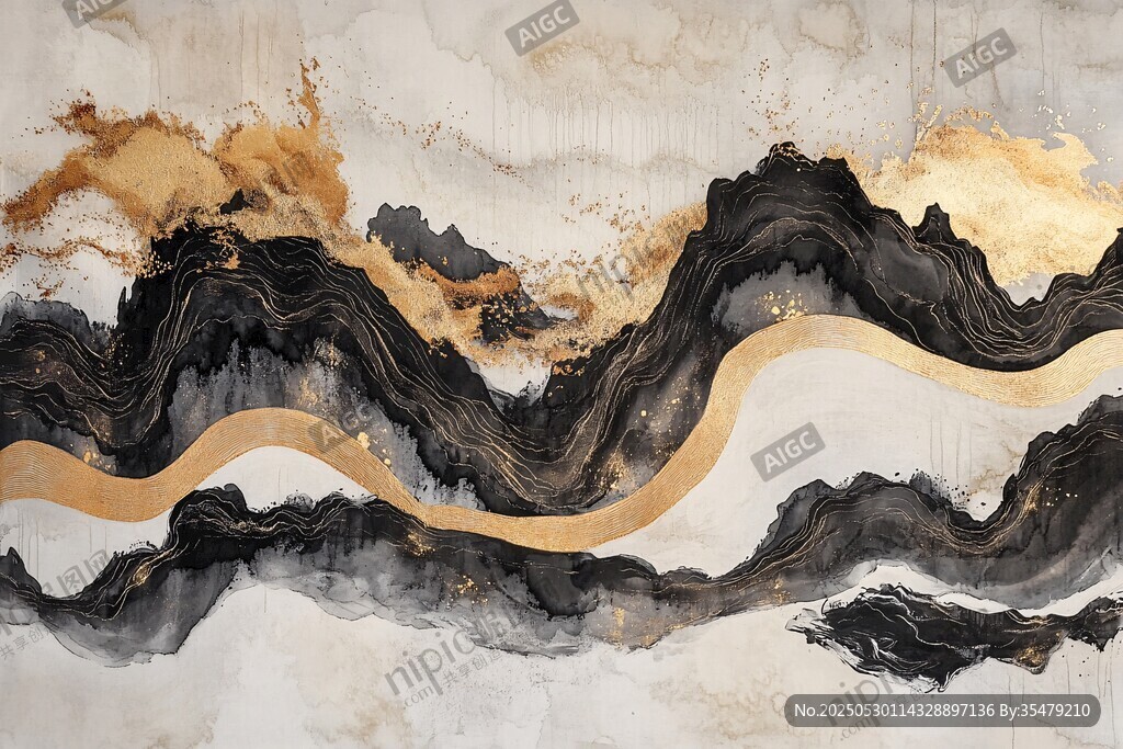 水墨金韻山水抽象藝術(shù)畫(huà)