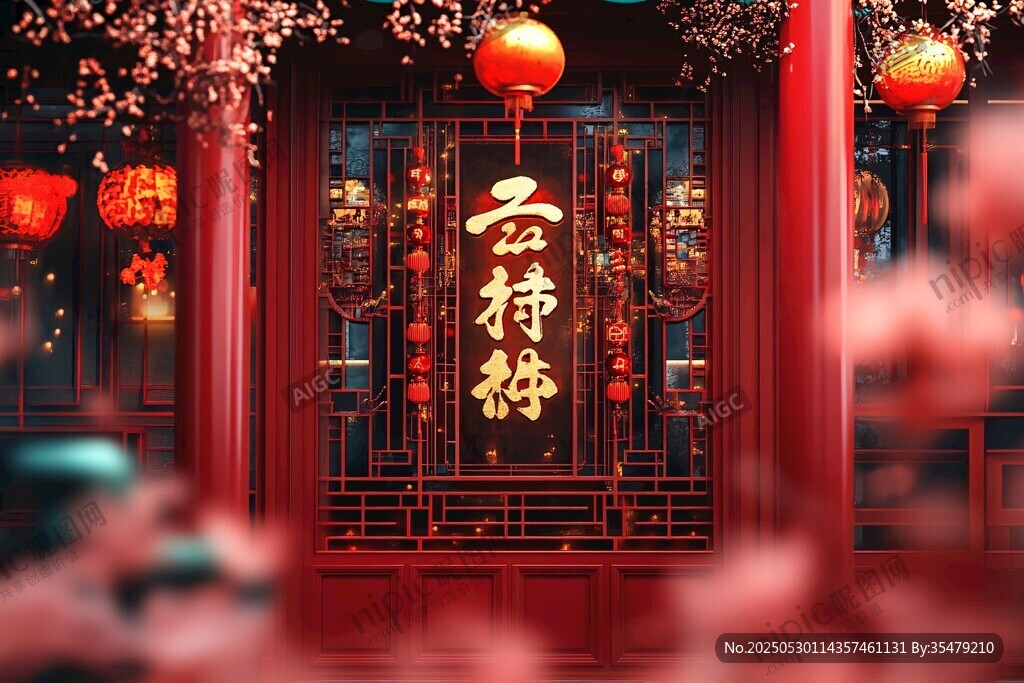 中式新春門景喜慶氛圍濃