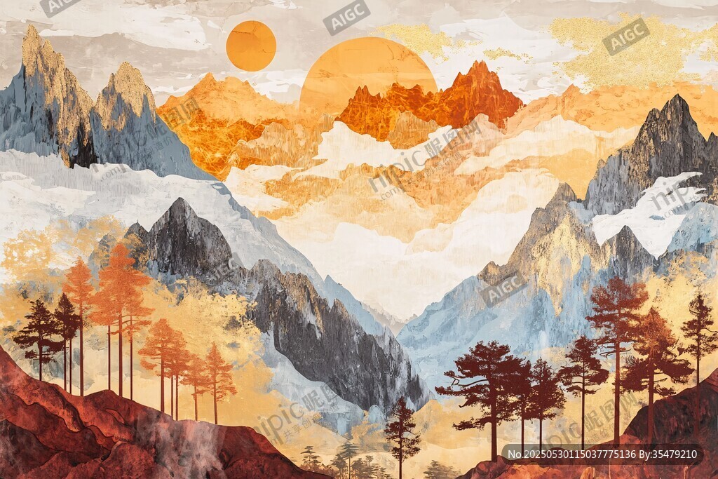 秋日山林中的壯麗山景
