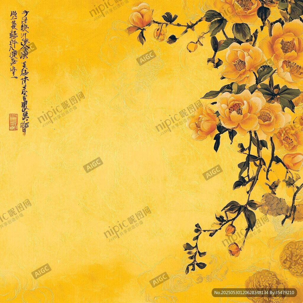 金色牡丹國畫 雅致中式風(fēng)