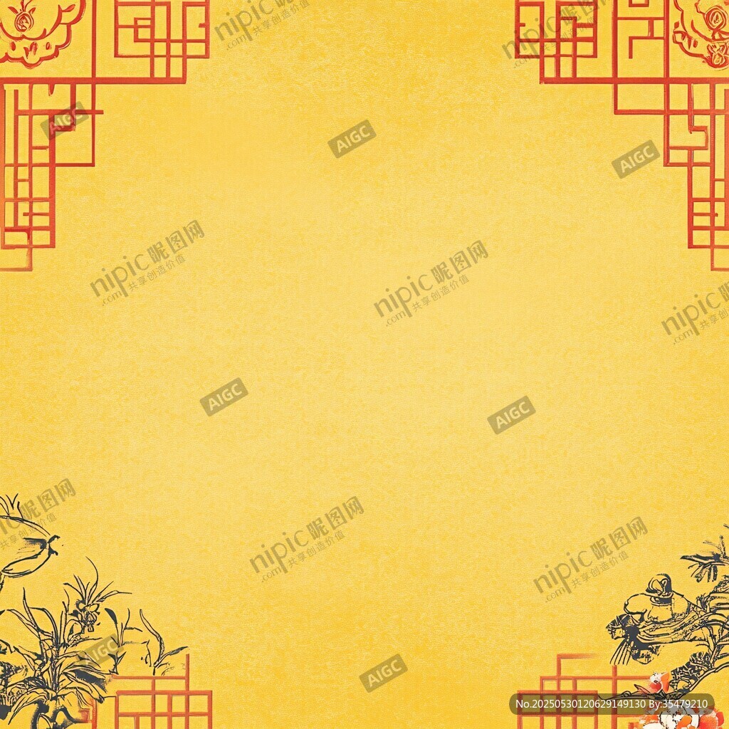 中式古風黃色背景裝飾圖