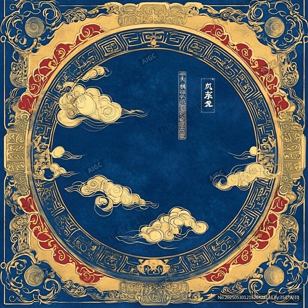 中式古典云紋邊框裝飾圖