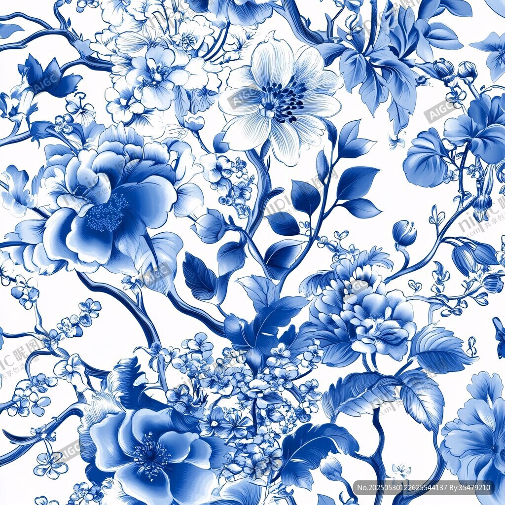 青花瓷花卉圖案無縫背景