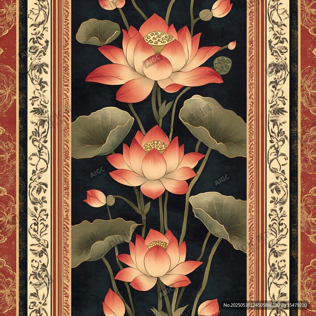 中式古典蓮花裝飾圖案