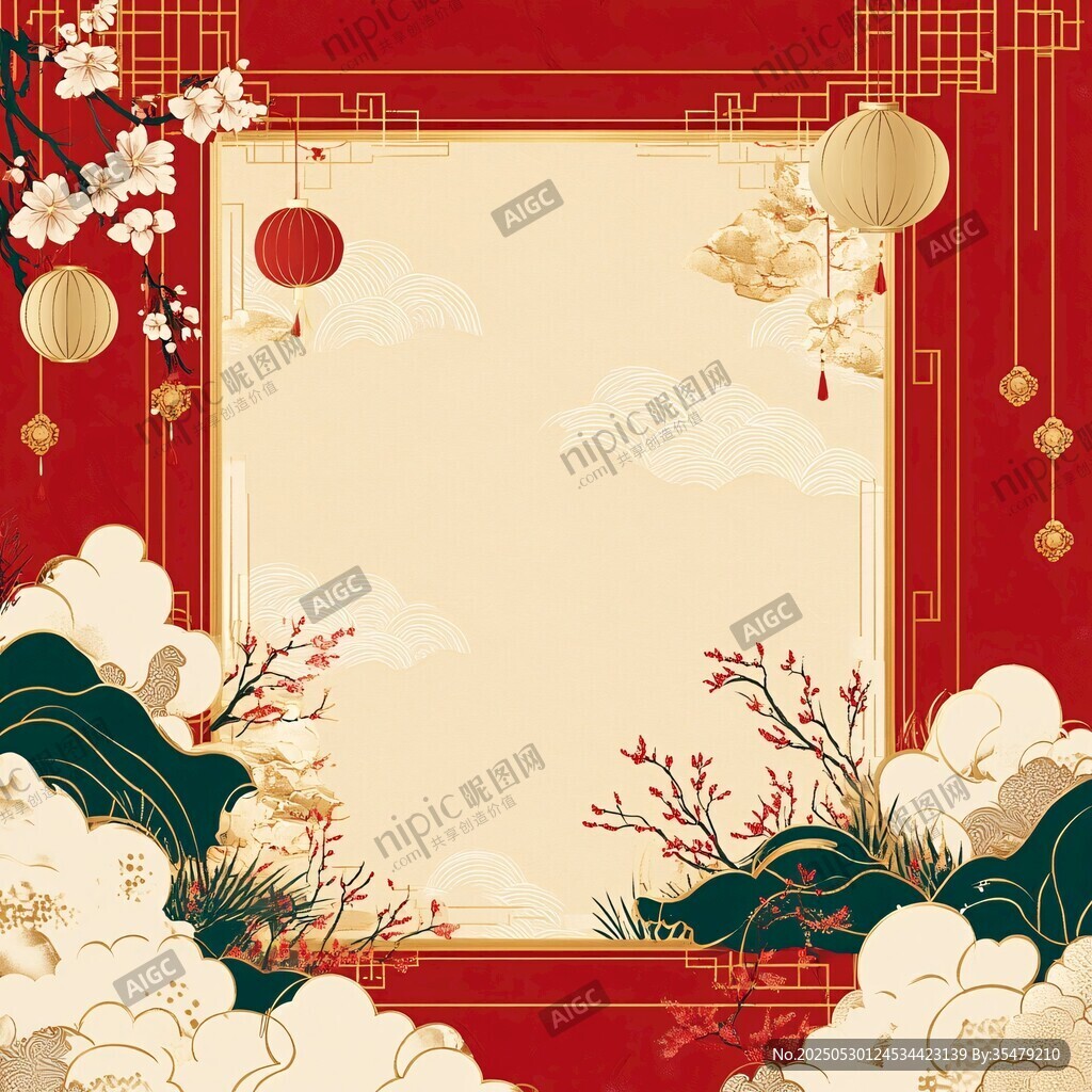 中式喜慶古風(fēng)邊框背景圖