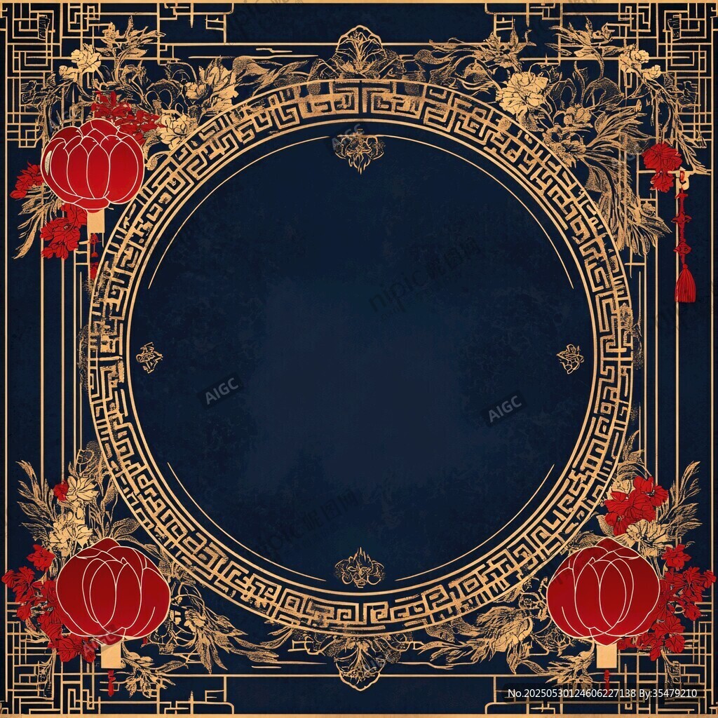 中式復(fù)古金邊燈籠裝飾背景