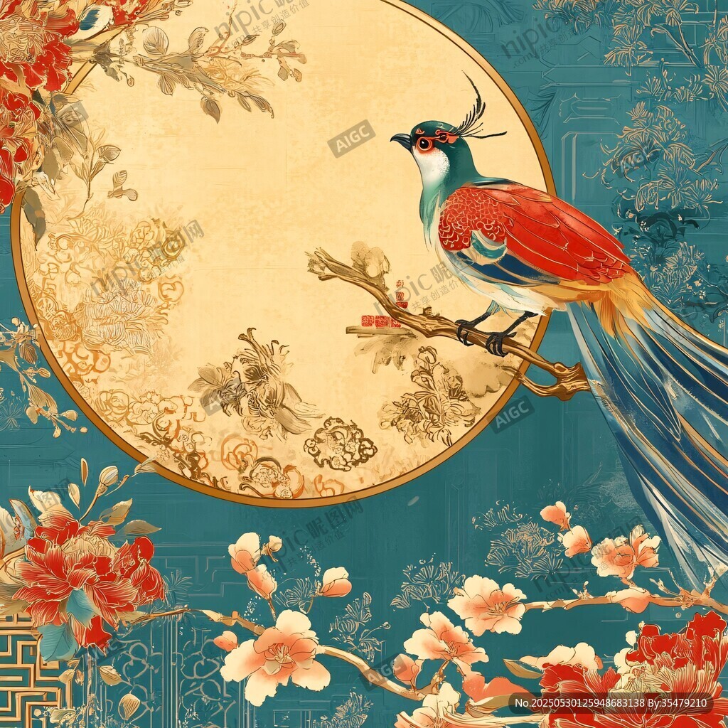 中式花鳥圖 錦羽棲枝韻