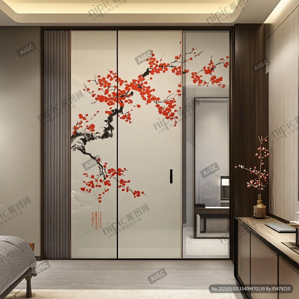 中式梅花衣柜 雅致臥室風(fēng)