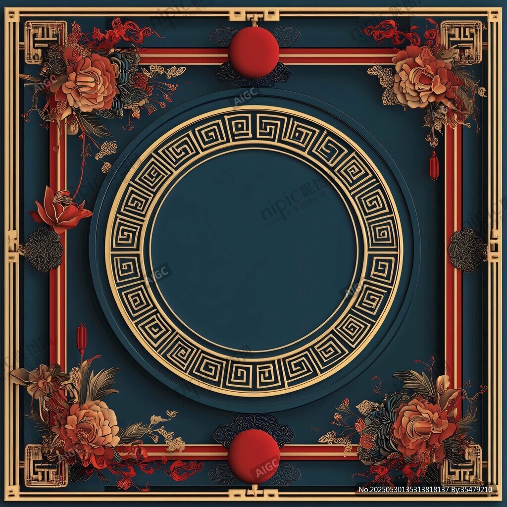 中式古典風花卉邊框背景圖