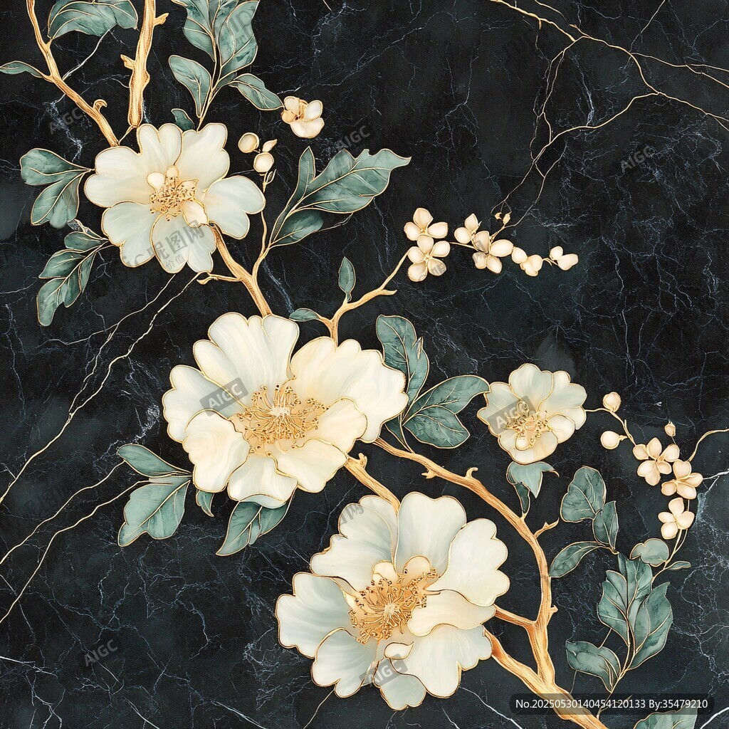 黑底花卉精美裝飾圖案
