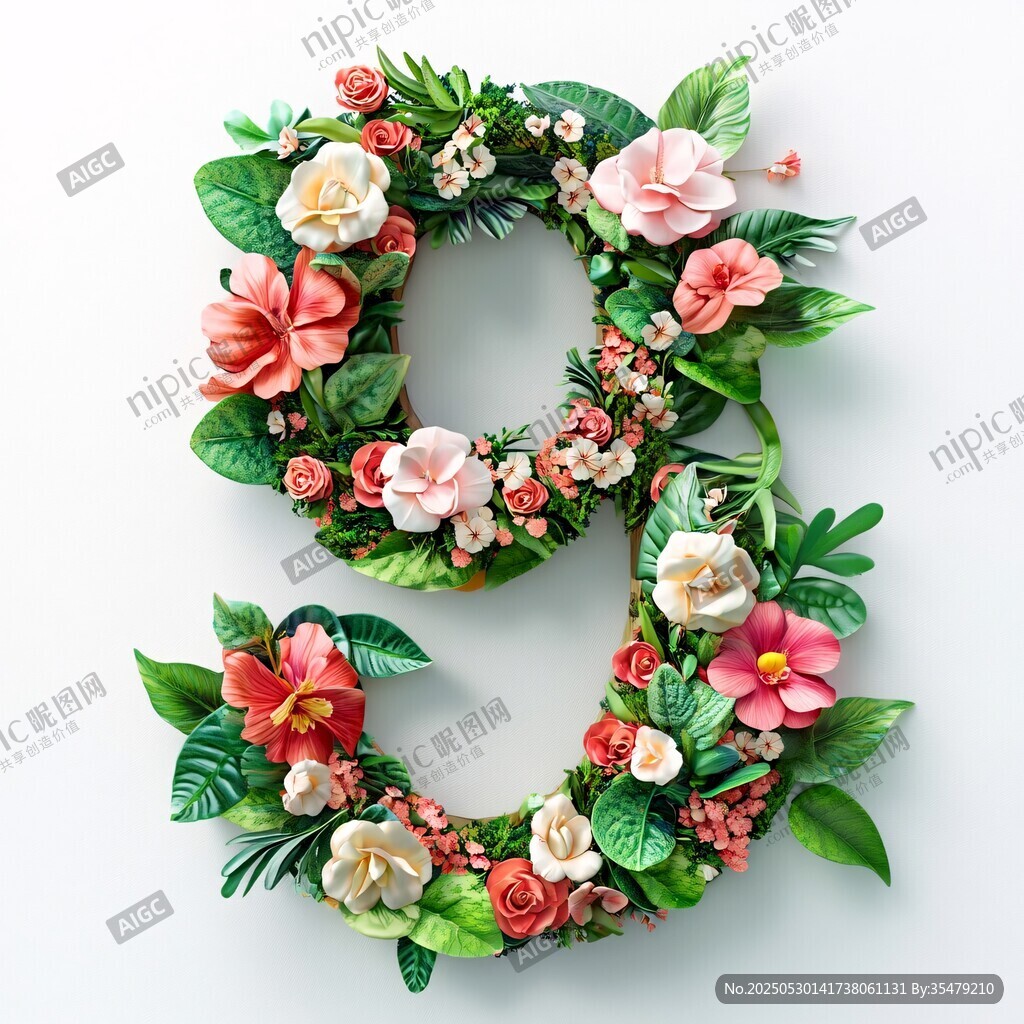 花卉裝飾的數(shù)字9造型
