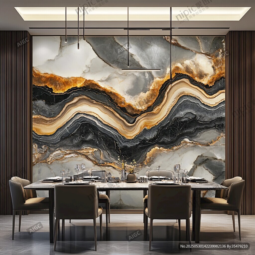 奢雅大理石紋餐廳背景墻