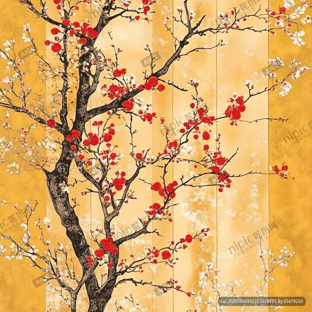 金底紅梅圖