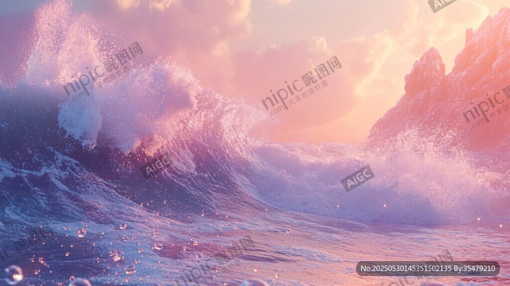夢幻海浪與霞光山海奇景