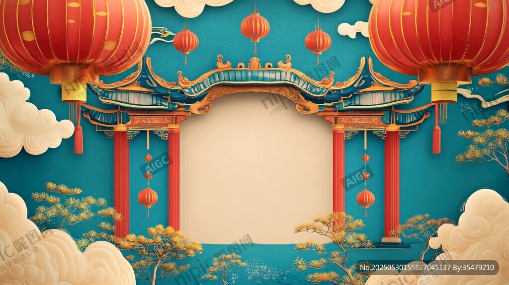 中式門樓燈籠喜慶場景