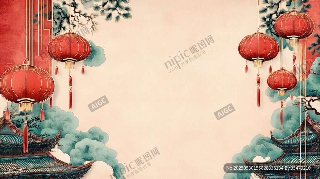 古風(fēng)中式燈籠庭院背景圖