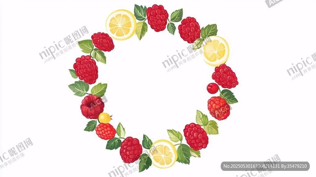 莓果檸檬花環(huán)水彩插畫