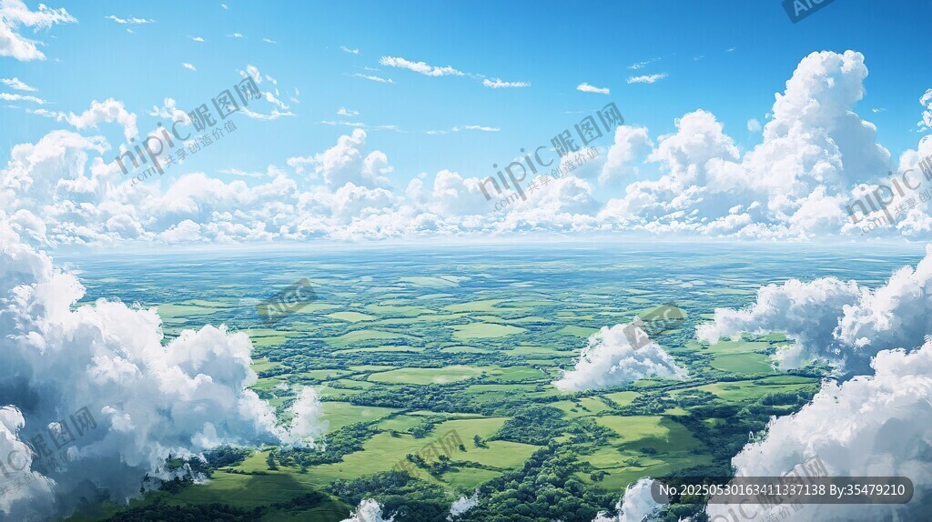 高空俯瞰綠野與云海奇景