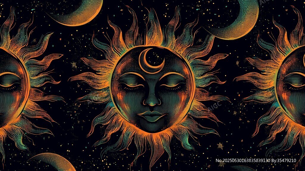 神秘太陽月亮星空奇幻圖案