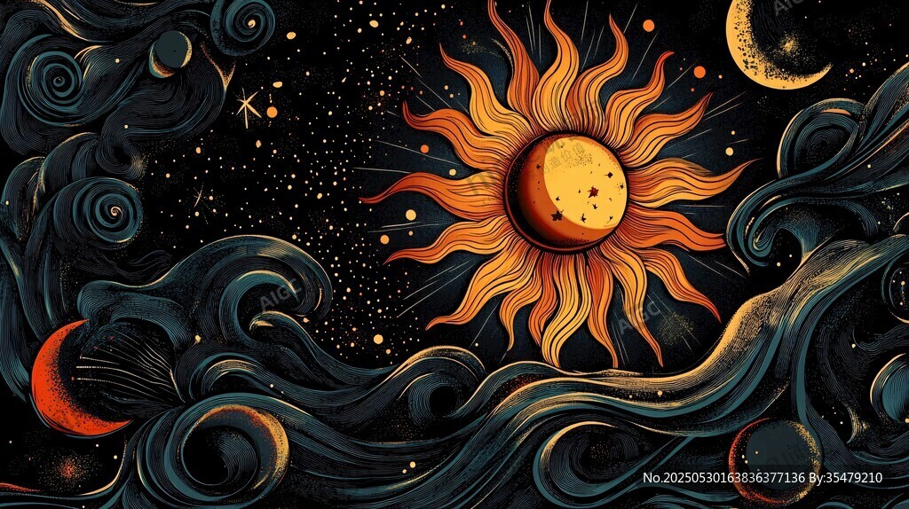 夢幻太陽與星空奇幻圖景