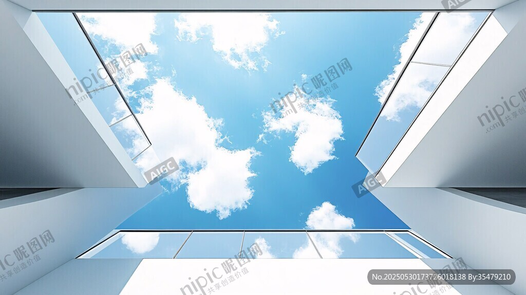透過建筑望藍天與白云