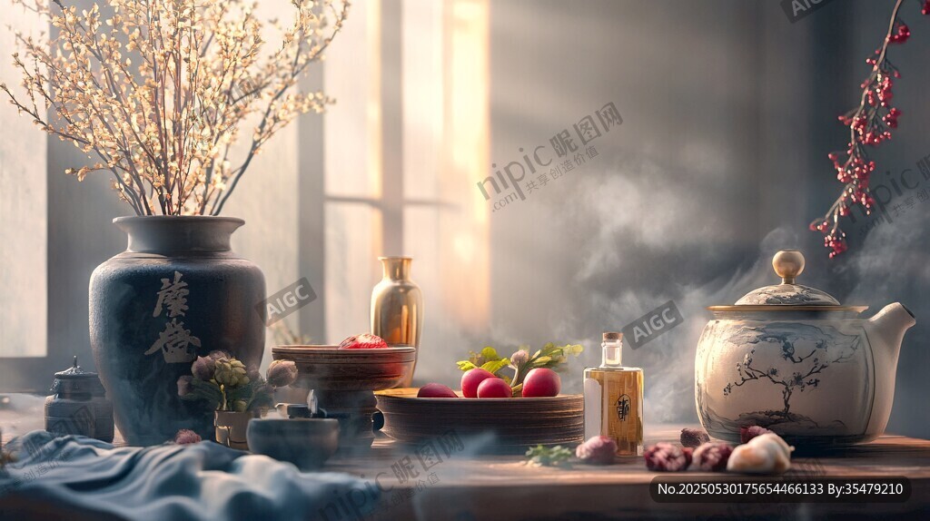 中式靜物 茶韻與瓶花之美