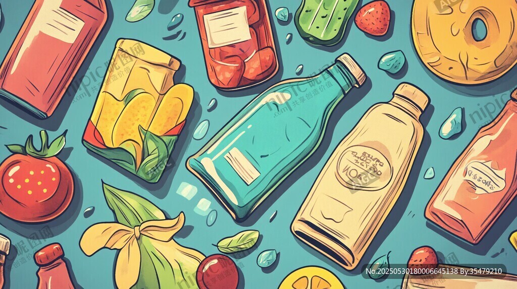 繽紛瓶罐果蔬插畫設計